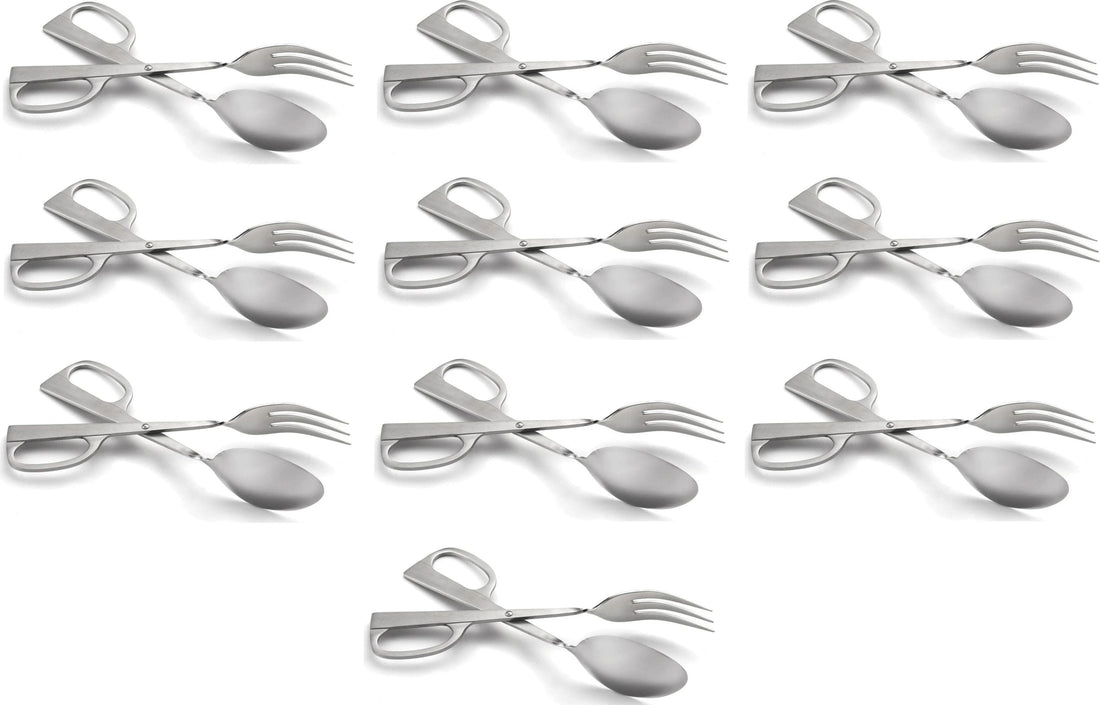 Omcan - 10" Fork & Spoon Salad Tong (254 mm), Pack of 10 - 80426