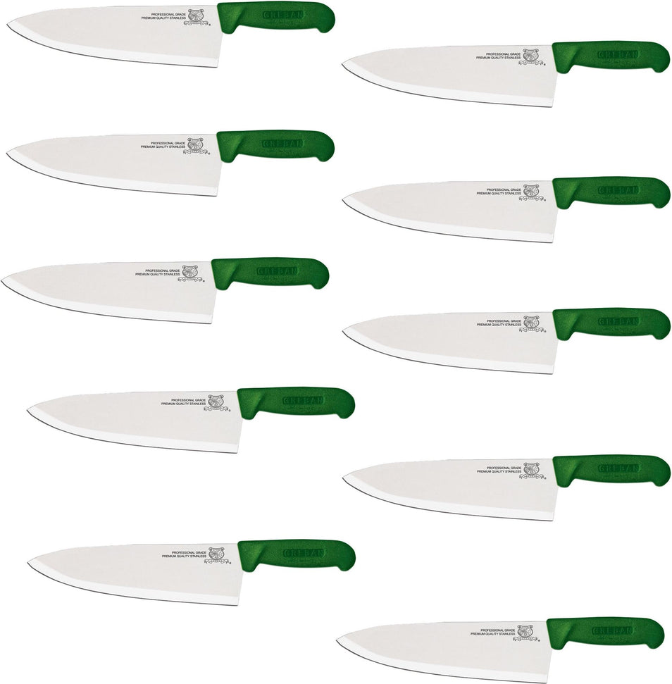 Omcan - 10" Green Handle Greban Medium Blade Cook Knife, Pack of 10 - 12108