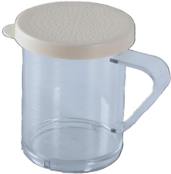 Omcan - 10 Oz Polycarbonate Dredge with Beige Lid & 1.2 mm Hole, Pack of 40 - 81168