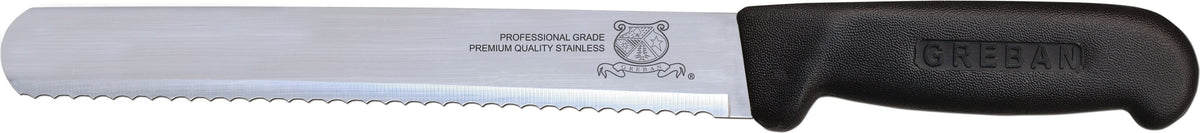 Omcan - 10” Straight Wave Edge Slicer Knife with Black Polypropylene Handle, Pack of 10 - 12644