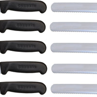 Omcan - 10” Straight Wave Edge Slicer Knife with Black Polypropylene Handle, Pack of 10 - 12644