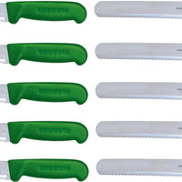 Omcan - 10” Straight Wave Edge Slicer Knife with Green Polypropylene Handle, Pack of 10 - 12662