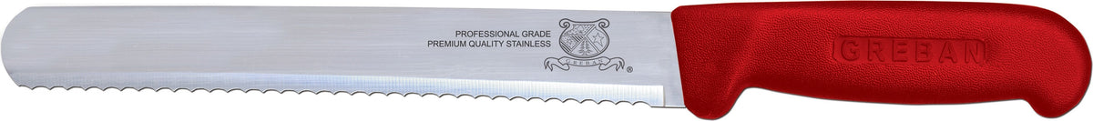 Omcan - 10” Straight Wave Edge Slicer Knife with Red Polypropylene Handle, Pack of 10 - 12668