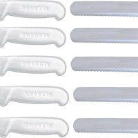 Omcan - 10” Straight Wave Edge Slicer Knife with White Polypropylene Handle, Pack of 10 - 12680