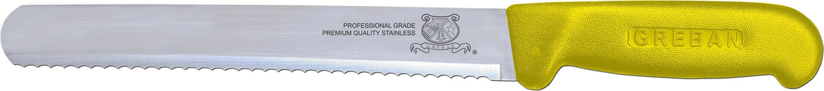 Omcan - 10” Straight Wave Edge Slicer Knife with Yellow Polypropylene Handle, Pack of 10 - 12672