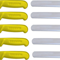 Omcan - 10” Straight Wave Edge Slicer Knife with Yellow Polypropylene Handle, Pack of 10 - 12672