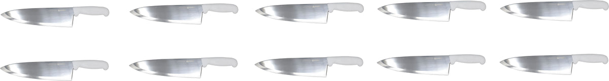 Omcan - 10" White Handle Greban Medium Blade Cook Knife, Pack of 10 - 12142
