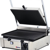 Omcan - 10" x 14" Single Panini Grill with Grooved Surfaces - 11377