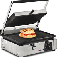 Omcan - 10" x 14" Single Panini Grill with Grooved Surfaces - 11377