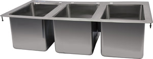 Omcan - 10” x 14” x 10” Three Tub Drop in Sink with Flat Top and 3.5” Drain Basket - 39783