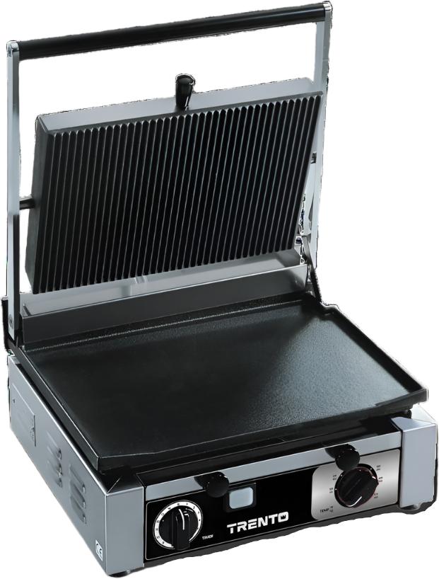 Omcan - 10” x 15” Single Panini Grill with Ribbed Top & Smooth Bottom Surface - 48603