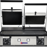 Omcan - 10" x 19" Double Panini Grill with Grooved Surfaces - 11378
