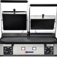 Omcan - 10" x 19" Double Panini Grill with Grooved/Ribbed/Smooth Surfaces - 11380