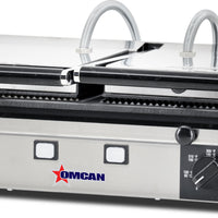 Omcan - 10" x 19" Double Panini Grill with Grooved/Ribbed/Smooth Surfaces - 11380