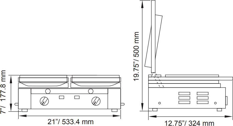 Omcan - 10" x 19" Double Panini Grill with Grooved/Ribbed/Smooth Surfaces - 11380
