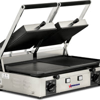 Omcan - 10" x 19" Double Panini Grill with Grooved/Ribbed/Smooth Surfaces - 11380
