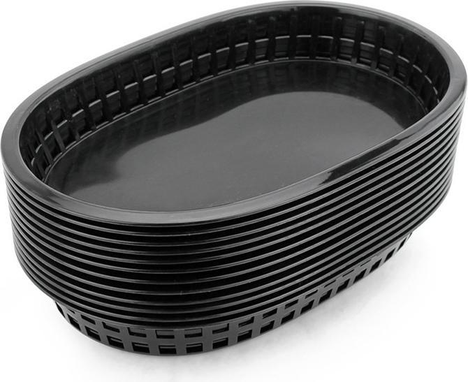 Omcan - 10" x 7" Black Plastic Oval Platter, Pack of 90 - 80355