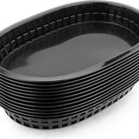 Omcan - 10" x 7" Black Plastic Oval Platter, Pack of 90 - 80355