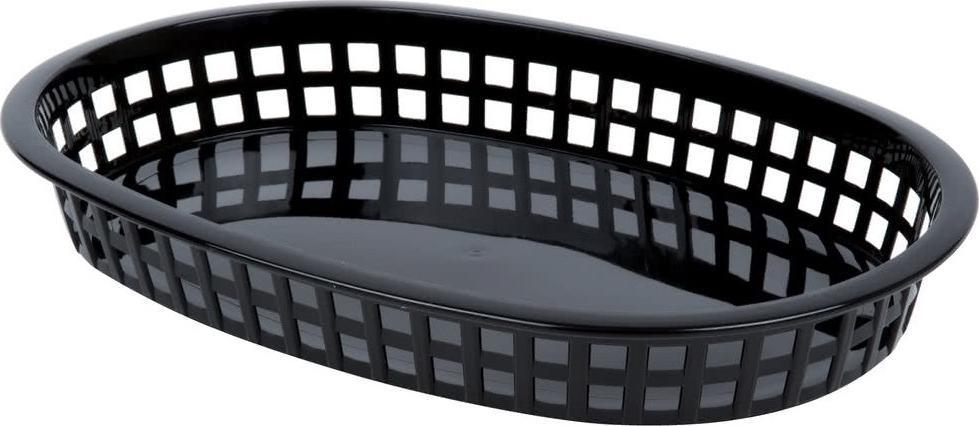 Omcan - 10" x 7" Black Plastic Oval Platter, Pack of 90 - 80355