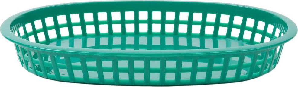 Omcan - 10" x 7" Green Plastic Oval Platter, Pack of 90 - 80354