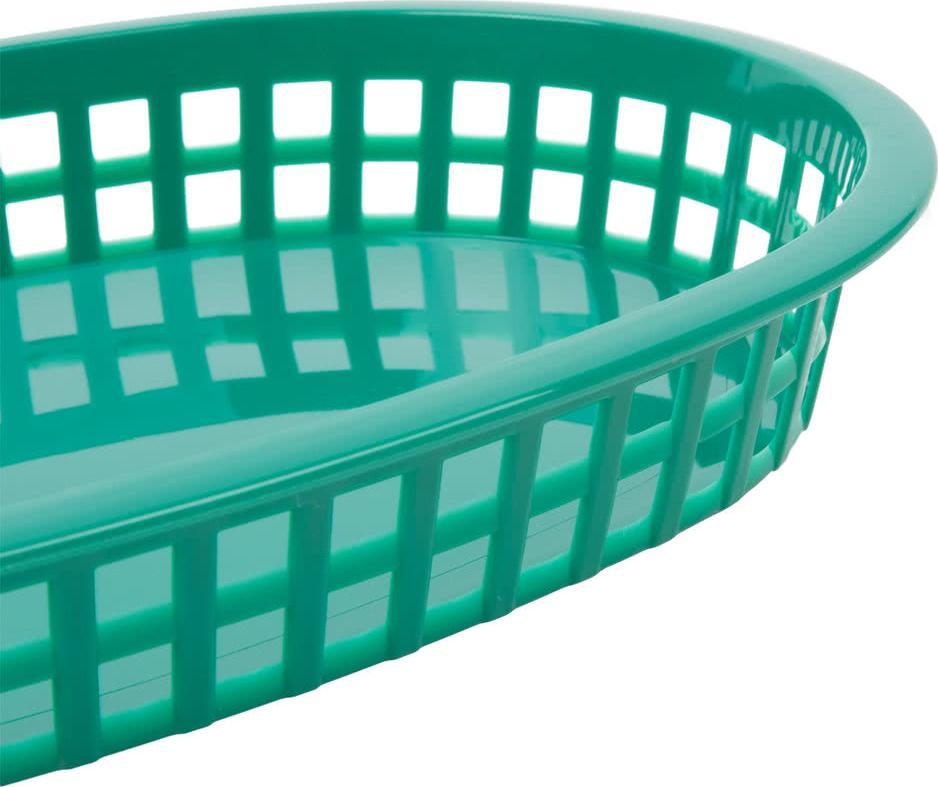 Omcan - 10" x 7" Green Plastic Oval Platter, Pack of 90 - 80354