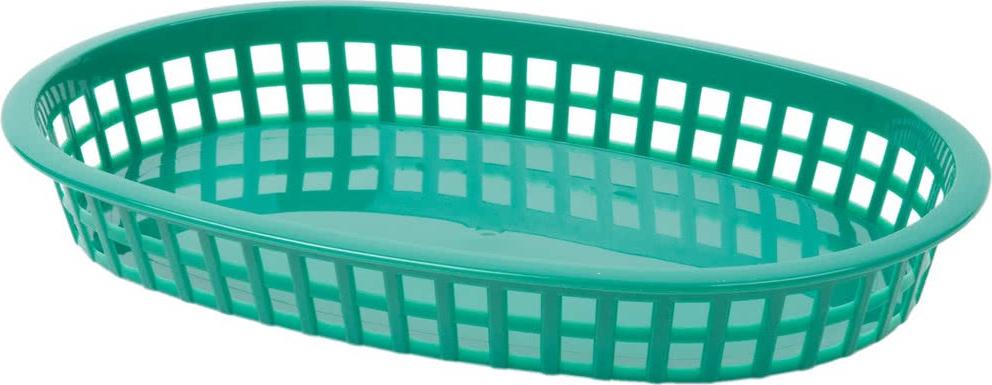 Omcan - 10" x 7" Green Plastic Oval Platter, Pack of 90 - 80354