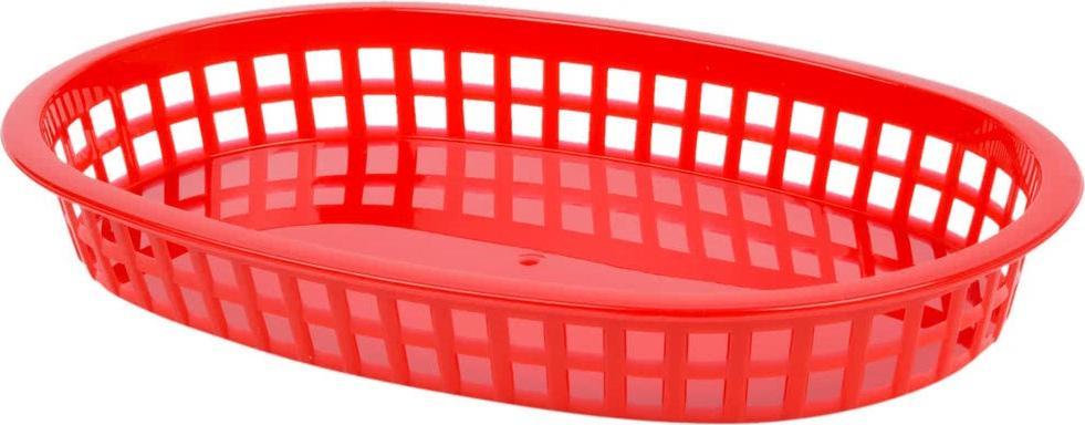 Omcan - 10" x 7" Red Plastic Oval Platter, Pack of 100 - 80356