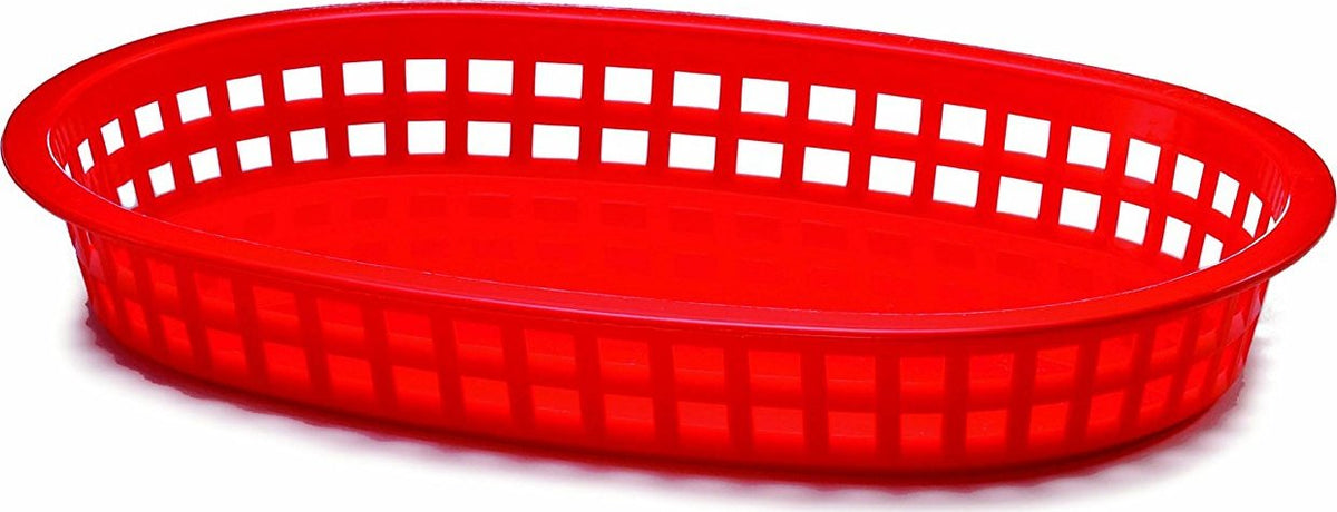 Omcan - 10" x 7" Red Plastic Oval Platter, Pack of 90 - 80356