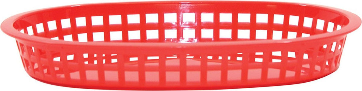 Omcan - 10" x 7" Red Plastic Oval Platter, Pack of 90 - 80356