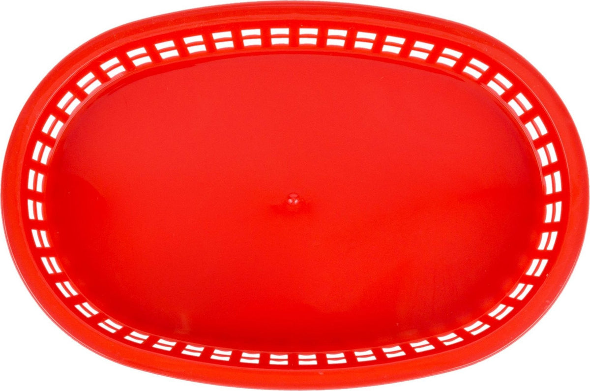 Omcan - 10" x 7" Red Plastic Oval Platter, Pack of 90 - 80356