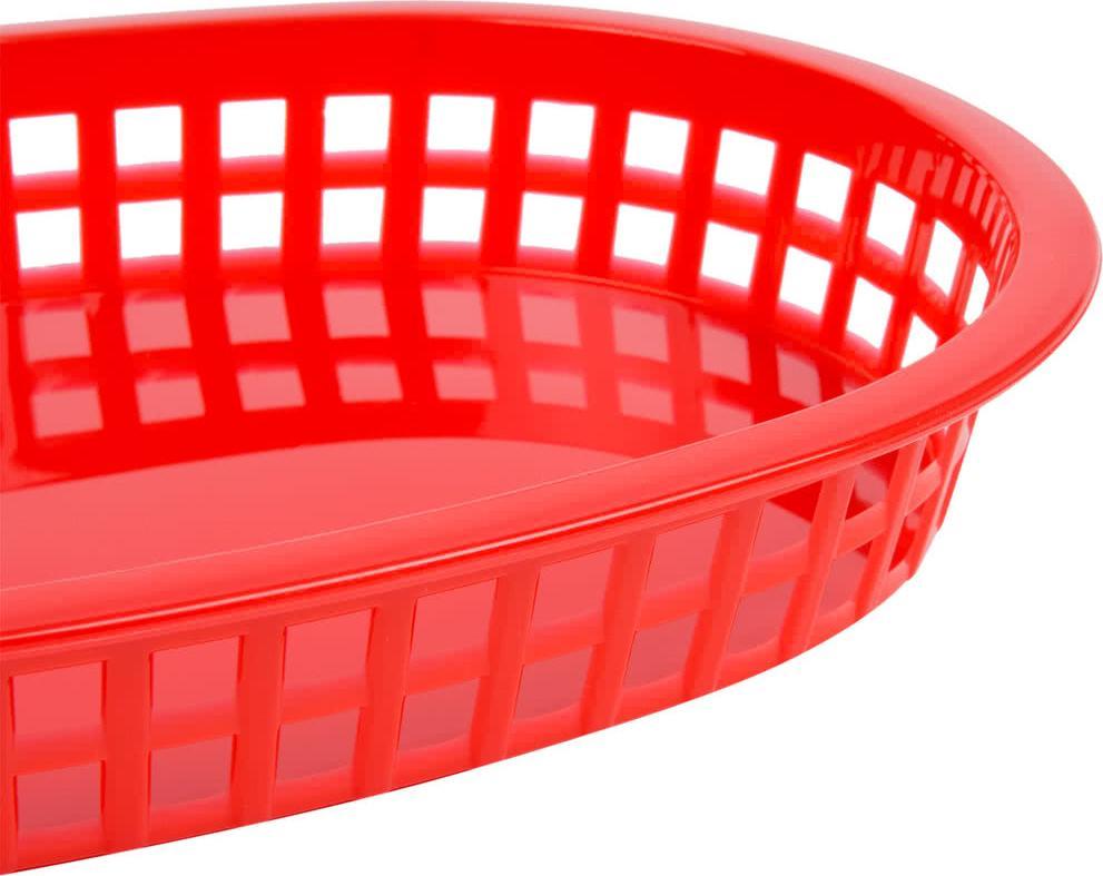 Omcan - 10" x 7" Red Plastic Oval Platter, Pack of 90 - 80356