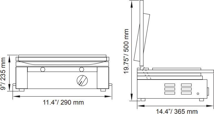 Omcan - 10" x 9" Single Panini Grill with Grooved & Smooth Surfaces - 11376