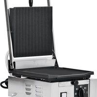 Omcan - 10" x 9" Single Panini Grill with Grooved & Smooth Surfaces - 11376