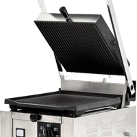 Omcan - 10" x 9" Single Panini Grill with Grooved Surfaces - 11375