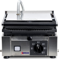 Omcan - 10" x 9" Single Panini Grill with Grooved Surfaces - 11375