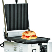 Omcan - 10" x 9" Single Panini Grill with Grooved Surfaces - 11375