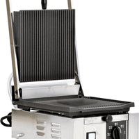 Omcan - 10" x 9" Single Panini Grill with Grooved Surfaces - 11375