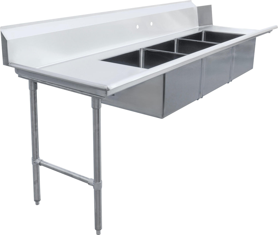 Omcan - 108" Left Side Soiled Dish Table with Three Sinks - 48501