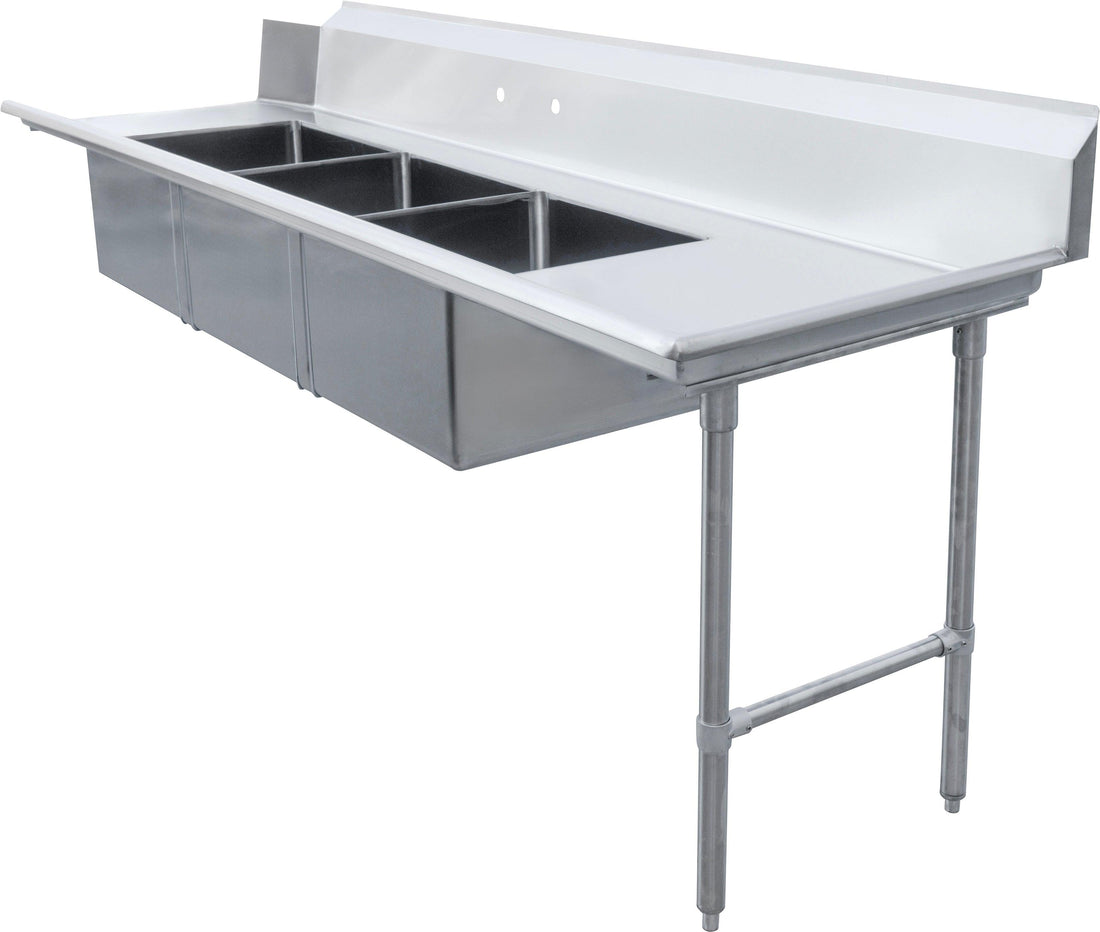 Omcan - 108" Right Side Soiled Dish Table with Three Sinks - 48502