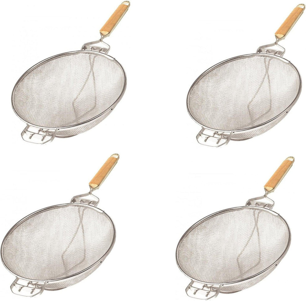 Omcan - 10.5″ Stainless Steel Mesh Strainer with Reinforced Double Mesh and Flat Handle, Pack of 3 - 81002