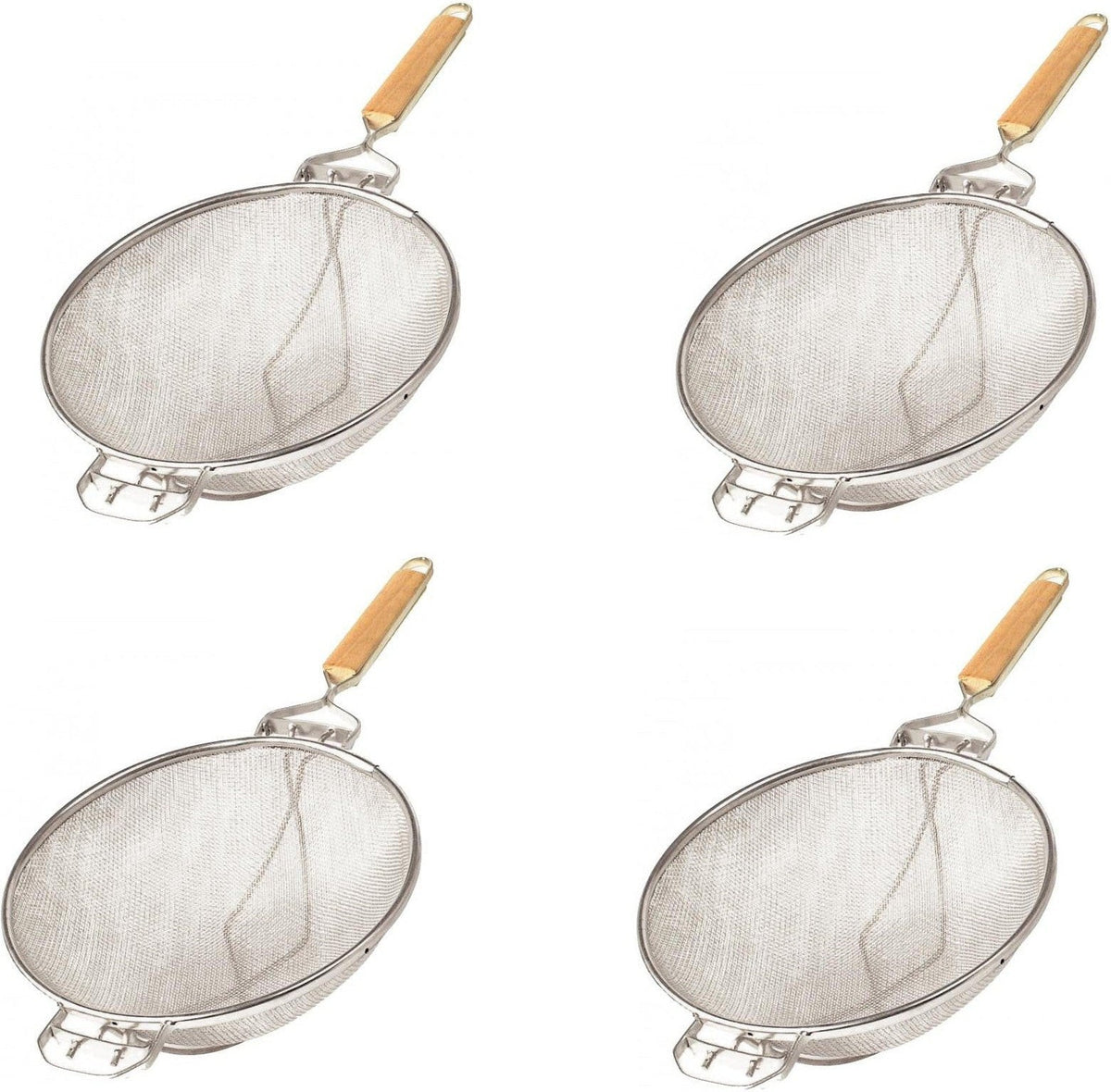 Omcan - 10.5″ Stainless Steel Mesh Strainer with Reinforced Double Mesh and Flat Handle, Pack of 3 - 81002