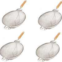 Omcan - 10.5″ Stainless Steel Mesh Strainer with Reinforced Double Mesh and Flat Handle, Pack of 4 - 81002