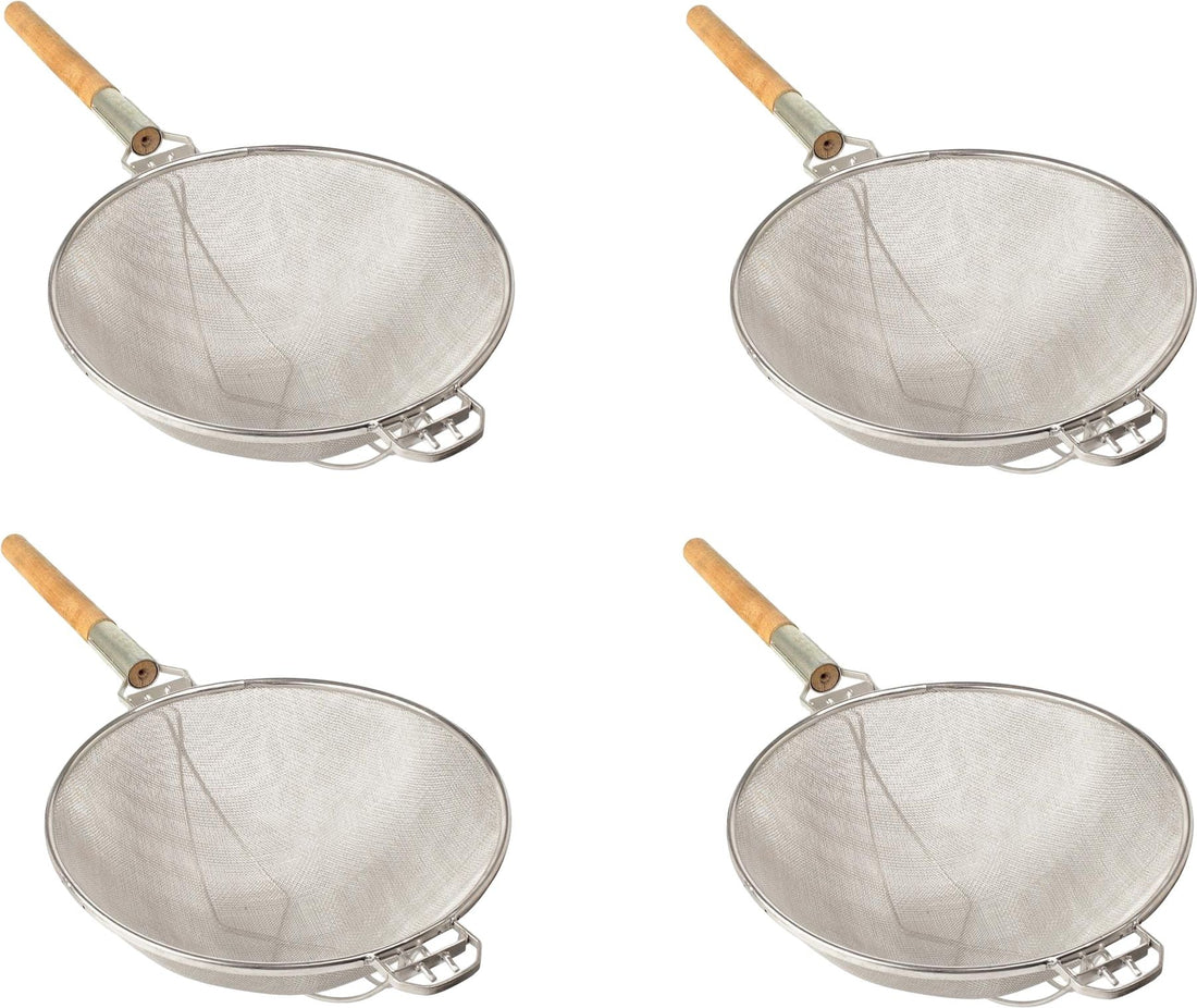 Omcan - 10.5″ Stainless Steel Mesh Strainer with Reinforced Double Mesh and Round Handle, Pack of 4 - 81003