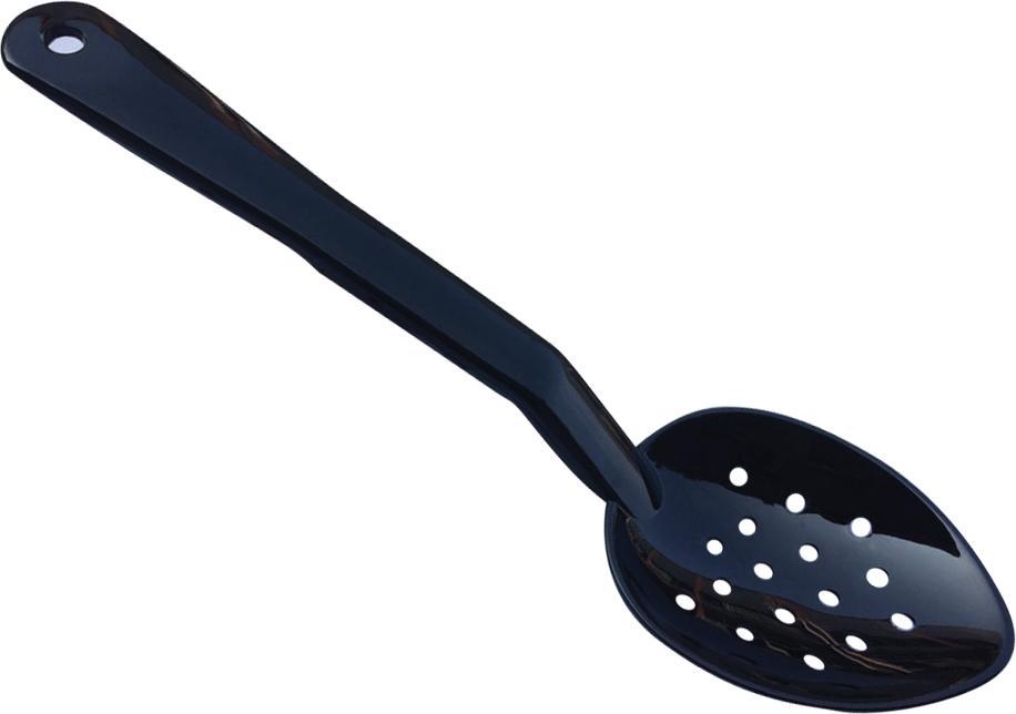 Omcan - 11" Black Perforated Serving Spoon, 100/cs - 85093