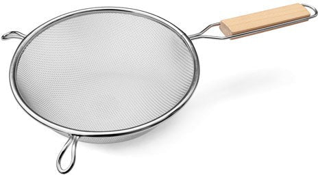 Omcan - 11" Tinned Single Mesh Strainer with Flat Wood Handle, Pack of 10 - 80942
