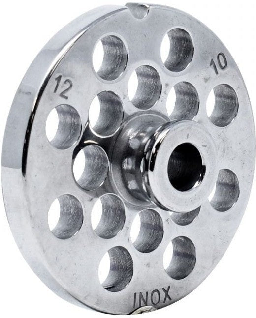 Omcan - #12 (10 mm) European-Style Stainless Steel Meat Grinder Plate with Hub, Pack of 3 - 11196