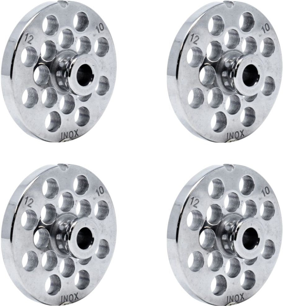 Omcan - #12 (10 mm) European-Style Stainless Steel Meat Grinder Plate with Hub, Pack of 3 - 11196