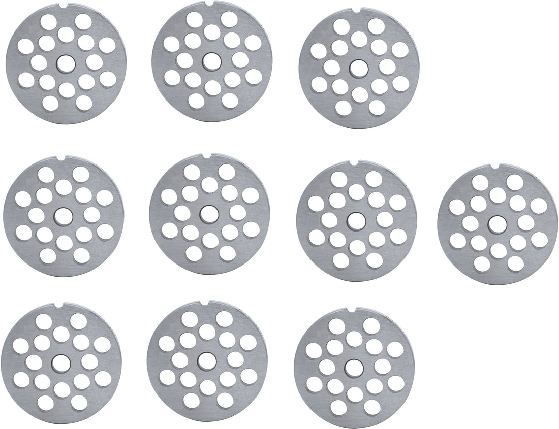 Omcan - #12 (10 mm) Hubless Carbon Steel Meat Grinder Plate, Pack of 10 - 11239