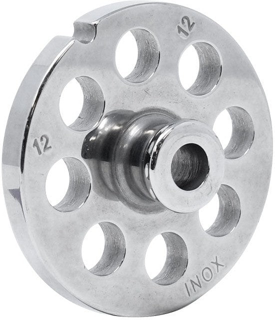 Omcan - #12 (12 mm) European-Style Stainless Steel Meat Grinder Plate with Hub, Pack of 3 - 11197