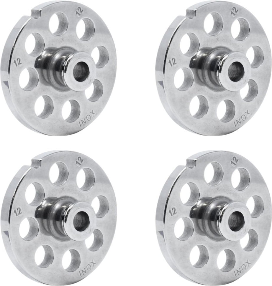 Omcan - #12 (12 mm) European-Style Stainless Steel Meat Grinder Plate with Hub, Pack of 4 - 11197
